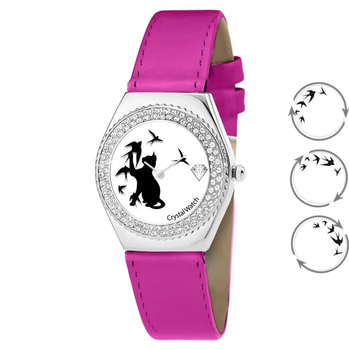 Montre Alysson chat à mouvement tournant SC Crystal ornée de Cristaux scintillants