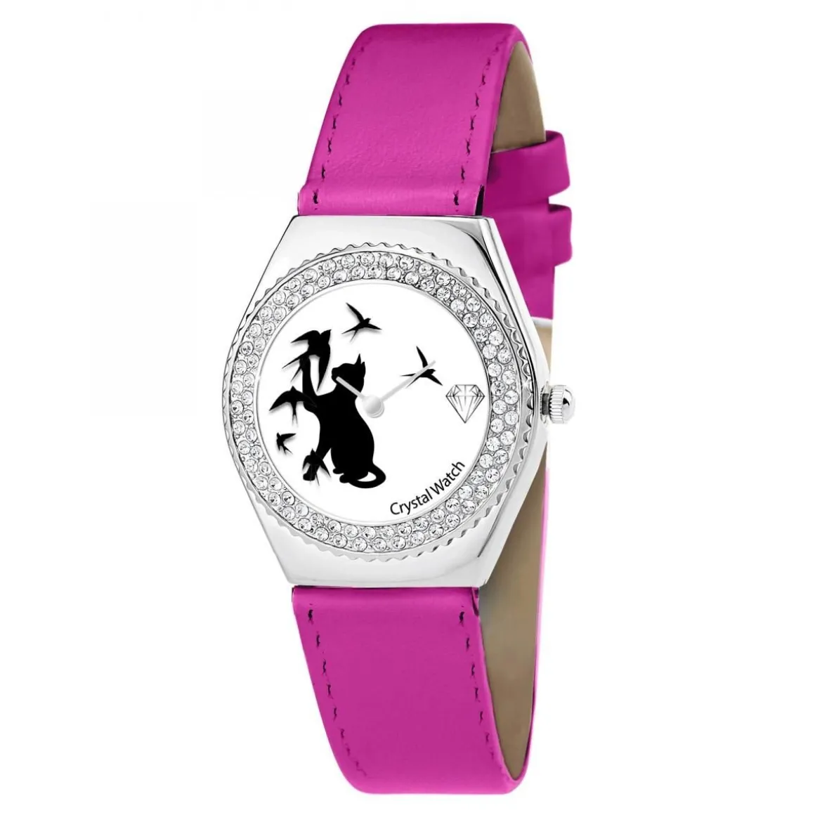 Montre Alysson chat à mouvement tournant SC Crystal ornée de Cristaux scintillants