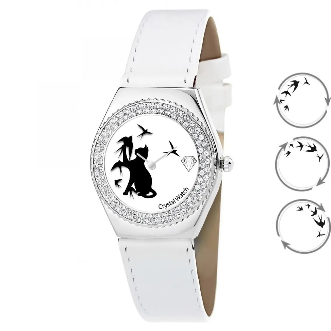 Montre Alysson chat à mouvement tournant SC Crystal ornée de Cristaux scintillants