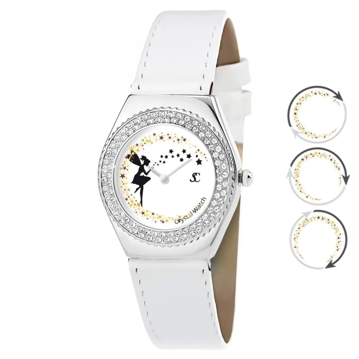 Montre Alysson fée à mouvement tournant SC Crystal ornée de Cristaux scintillants