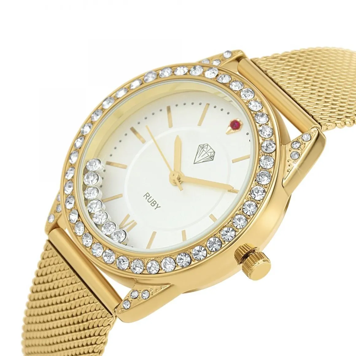 Montre Elly élégante ornée d'un rubis et de cristaux scintillants par SC Crystal