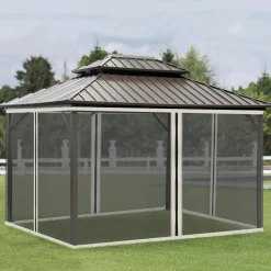 Moustiquaires pour tonnelle barnum pavillon de jardin 3 x 3,65 m - lot de 4 moustiquaires zippées + crochets d'attaches - polyester nylon