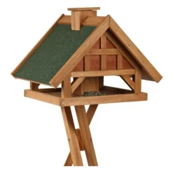 natura mangeoire oiseaux avec pied & silo, en pin, 54 × 40 × 48 cm/1,45 m, brun