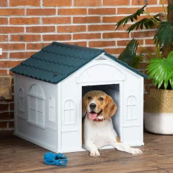 Niche pour chien design maisonnette - dim. 65L x 75l x 63H cm - PP bleu blanc