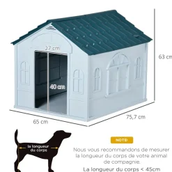 Niche pour chien design maisonnette - dim. 65L x 75l x 63H cm - PP bleu blanc