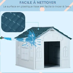 Niche pour chien design maisonnette - dim. 65L x 75l x 63H cm - PP bleu blanc
