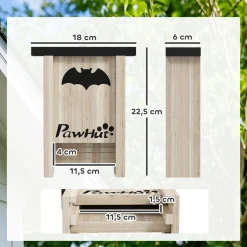 Nichoir à chauves-souris - lot de 3 - dim. 18L x 6l x 22H cm - bois sapin naturel noir