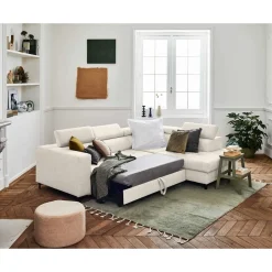 Olinda - canapé d'angle droit - 5 places - convertible avec coffre et têtières réglables - en tissu