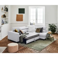Olinda - canapé d'angle droit - 5 places - convertible avec coffre et têtières réglables - en tissu
