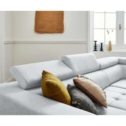 Olinda - canapé d'angle droit - 5 places - convertible avec coffre et têtières réglables - en tissu