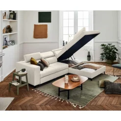 Olinda - canapé d'angle droit - 5 places - convertible avec coffre et têtières réglables - en tissu