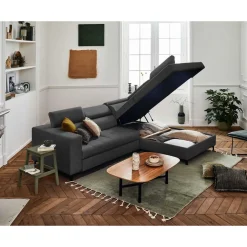 Olinda - canapé d'angle droit - 5 places - convertible avec coffre et têtières réglables - en tissu