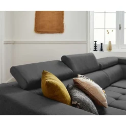 Olinda - canapé d'angle droit - 5 places - convertible avec coffre et têtières réglables - en tissu