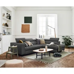 Olinda - canapé d'angle droit - 5 places - convertible avec coffre et têtières réglables - en tissu