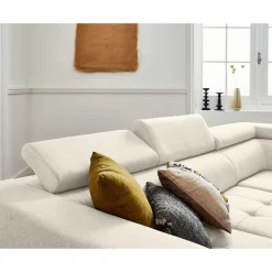 Olinda - canapé d'angle droit - 5 places - convertible avec coffre et têtières réglables - en tissu