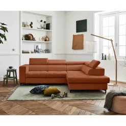 Olinda - canapé d'angle droit - 5 places - convertible avec coffre et têtières réglables - en tissu