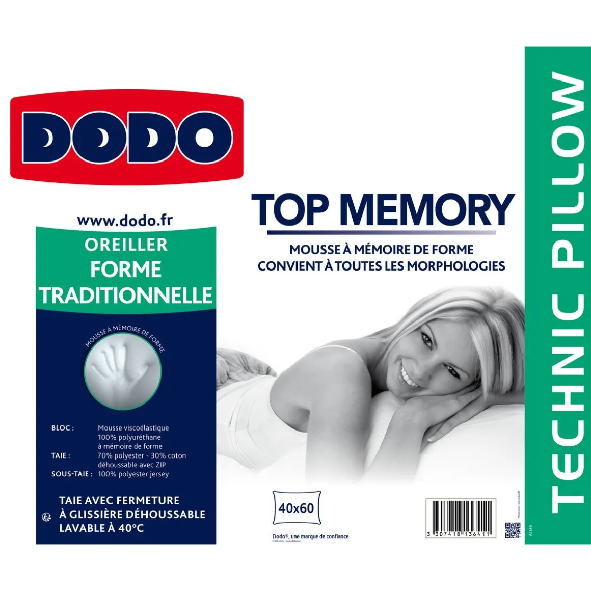 Oreiller ergonomique à mémoire de forme TOP MEMORY