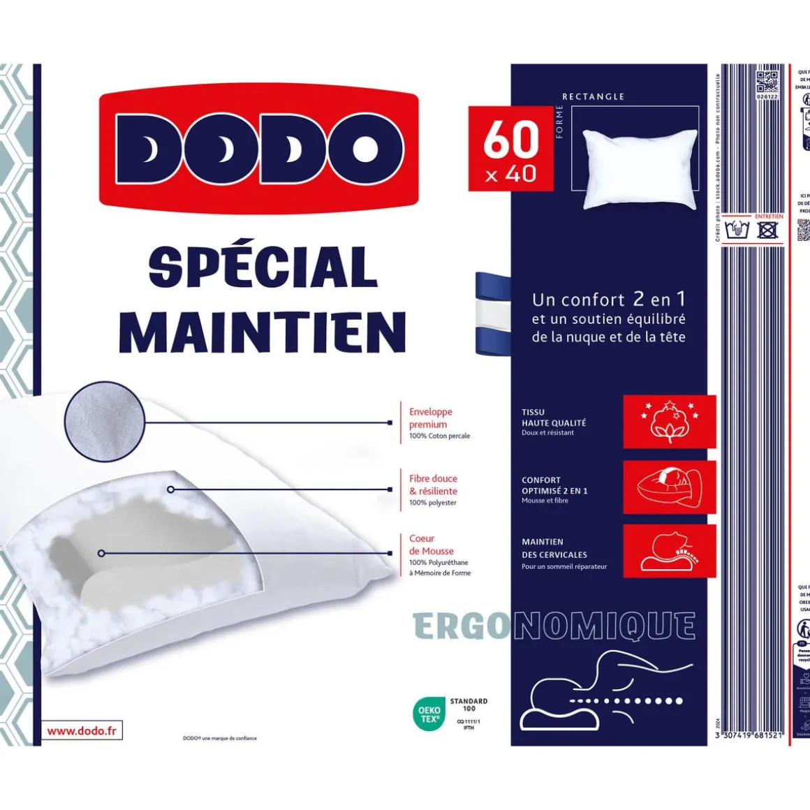 Oreiller Ergonomique spécial maintien 400g