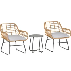 Outsunny Ensemble bistro de jardin 2 places 3 pièces style exotique 2 fauteuils + table basse résine tressée beige acier époxy gris