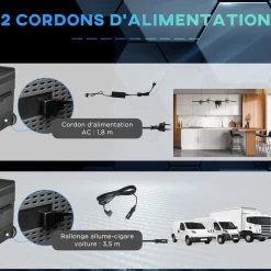 Outsunny Glacière-congélateur portable à compression 2 compartiments -22°C - 10°C 45L prise alume-cigare + adaptateur inclus gris noir
