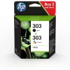 Pack de 2 Cartouches d'Encre HP 303 Noire et Trois Couleurs, Authentiques (3YM92AE)