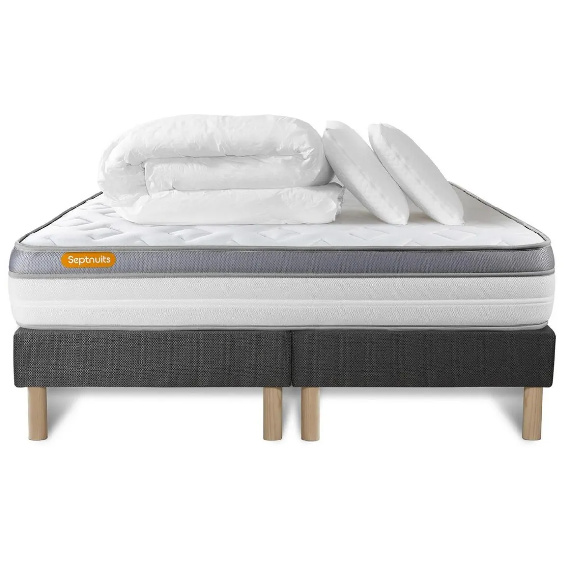 Pack matelas + double sommiers gris Memo Zen Mousse à mémoire de forme 5 zones de confort MAXI épaisseur
