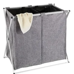 Panier à linge 2 compartiments design Duo - L. 59 x H. 57 cm - Gris chiné