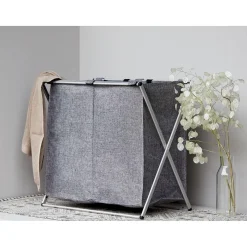Panier à linge 2 compartiments design Duo - L. 59 x H. 57 cm - Gris chiné