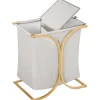 Panier à linge corbeille à linge bac linge sale 2 paniers bambou polyester gris