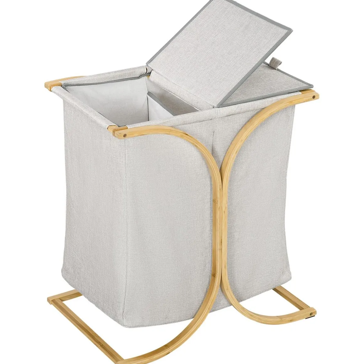 Panier à linge corbeille à linge bac linge sale 2 paniers bambou polyester gris
