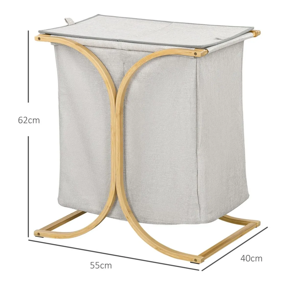 Panier à linge corbeille à linge bac linge sale 2 paniers bambou polyester gris