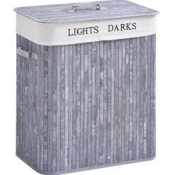 Panier à linge corbeille à linge 2 bacs bambou pliable couvercle poignée sac amovible en toile gris