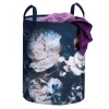 Panier à linge design fleuri Peony - Diam. 35 x H. 45 cm - Noir