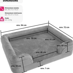 Panier pour chien orthopédique Kimba avec bordure haute