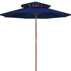 Parasol a deux etages avec mat en bois bleu 270 cm