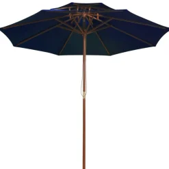 Parasol a deux etages avec mat en bois bleu 270 cm