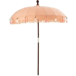 Parasol Déco Pompons & Coquillages 250cm Saumon