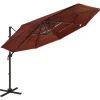 Parasol de jardin a 4 niveaux avec mat en aluminium terre cuite