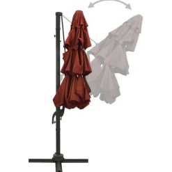 Parasol de jardin a 4 niveaux avec mat en aluminium terre cuite
