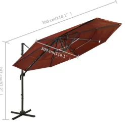 Parasol de jardin a 4 niveaux avec mat en aluminium terre cuite