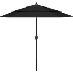 Parasol de jardin a 3 niveaux avec mat en aluminium noir 2,5 m