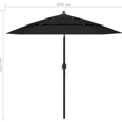 Parasol de jardin a 3 niveaux avec mat en aluminium noir 2,5 m