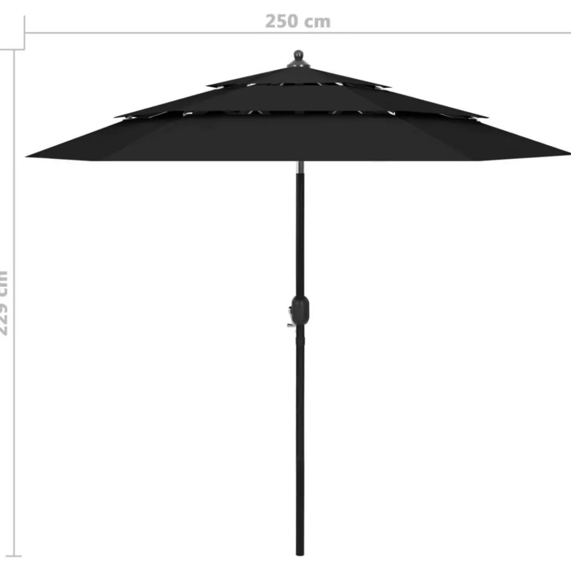 Parasol de jardin a 3 niveaux avec mat en aluminium noir 2,5 m