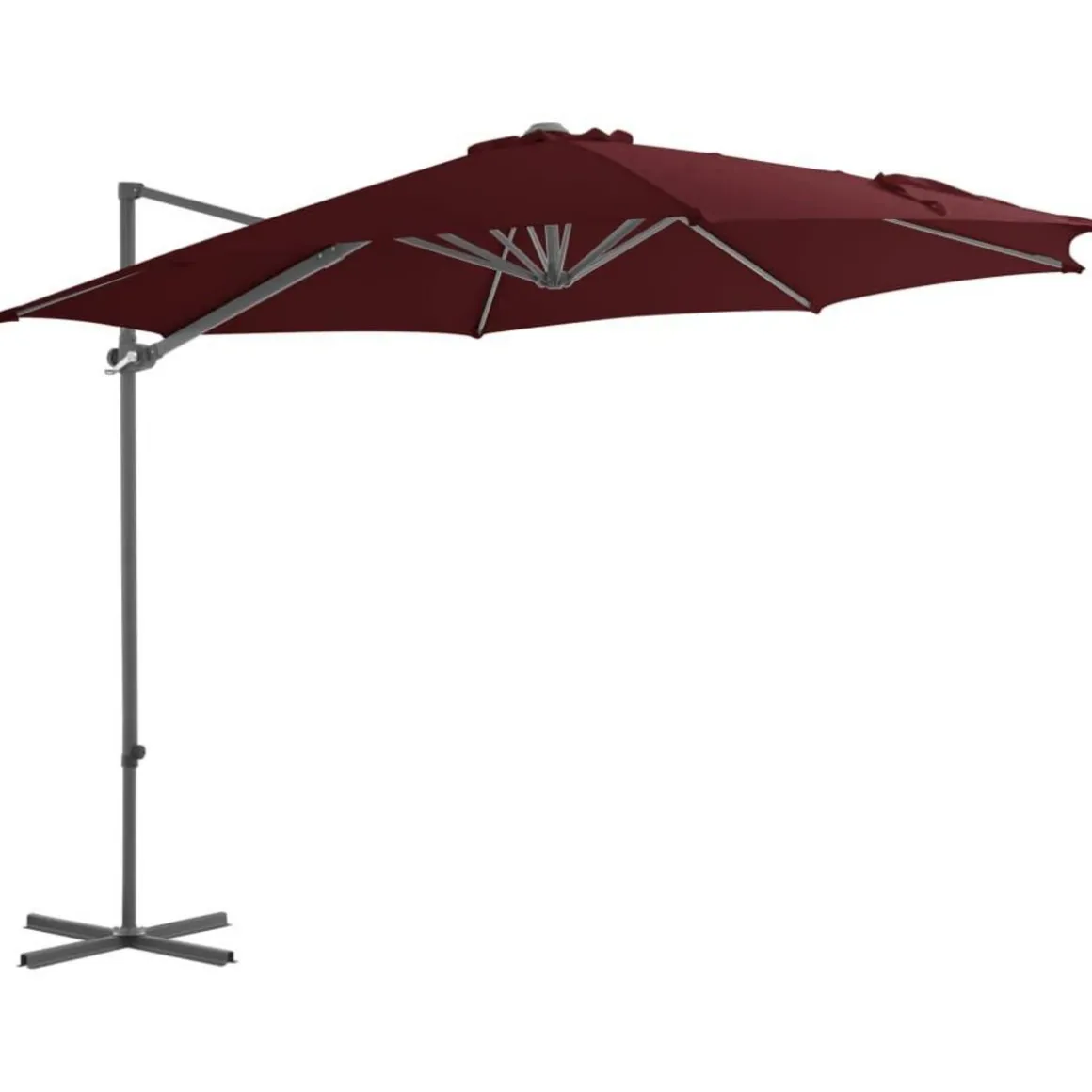 Parasol de jardin en porte-a-faux mat en acier rouge bordeaux