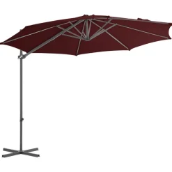 Parasol de jardin en porte-a-faux mat en acier rouge bordeaux