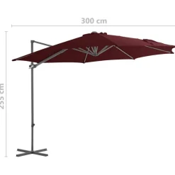 Parasol de jardin en porte-a-faux mat en acier rouge bordeaux