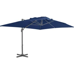 Parasol de jardin en porte-a-faux et mat en aluminium bleu azur