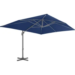 Parasol de jardin en porte-a-faux et mat en aluminium bleu azur