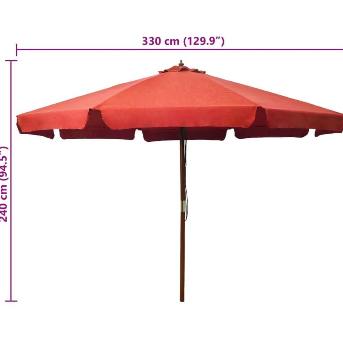 Parasol d'exterieur avec mat en bois 330 cm Terre cuite