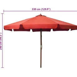 Parasol d'exterieur avec mat en bois 330 cm Terre cuite